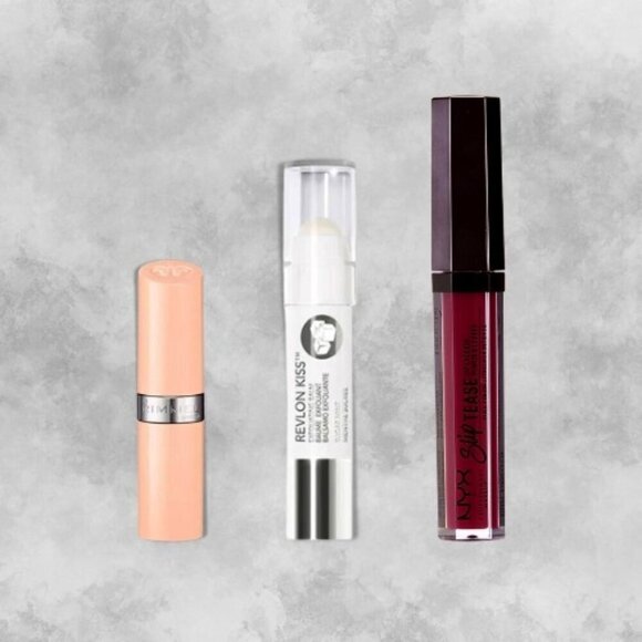Lipstick Bundle Revlon Kiss Exfoliating Balm NYX Slip Tease Rimmel by Kate W NWT - Picture 1 of 3